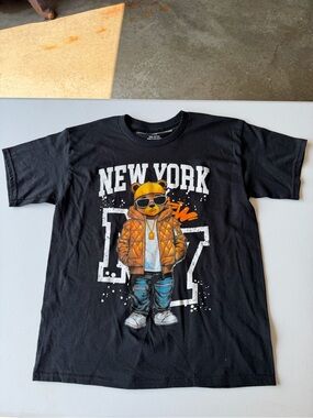 Black 'New York' Graphic youth kids Tee with Bear Design